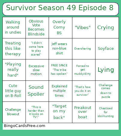 Survivor Season 49 Episode 8 Bingo Card