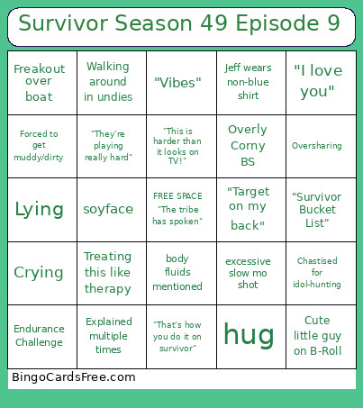 Survivor Season 49 Episode 9 Bingo Card