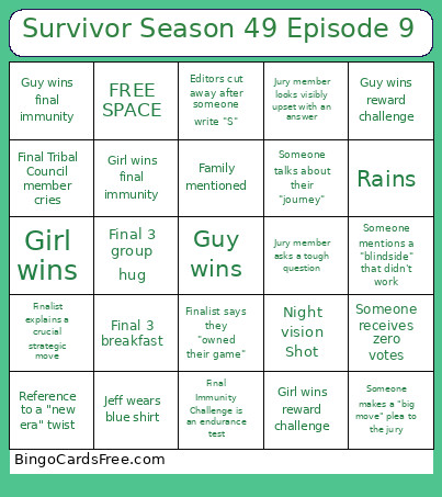 Survivor Season 49 Episode 9 Bingo Card
