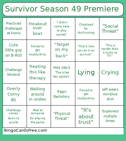 Survivor Season 49 Premiere Bingo Card