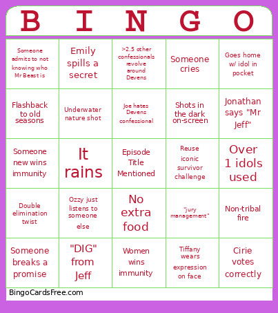Survivor - Week 11 Bingo Card