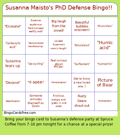 Susanna Maisto's PhD Defense !! Bingo Card