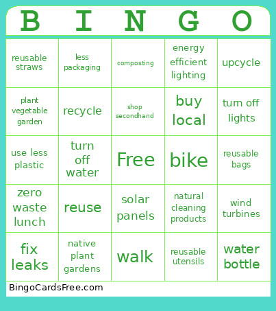 Sustainability Bingo Card