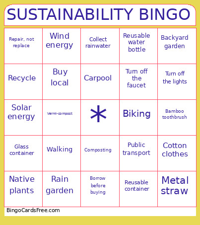 SUSTAINABILITY Bingo Card