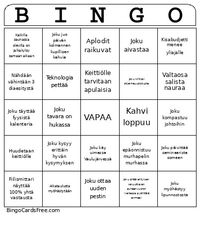 Suunnitteluseminaari Bingo Card 2