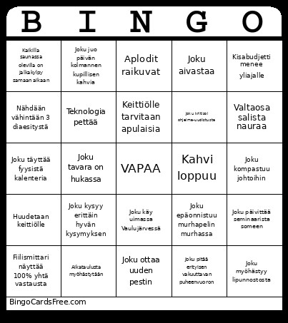 Suunnitteluseminaari Bingo Card
