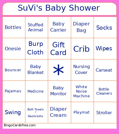SuVi's Baby Shower Bingo Card