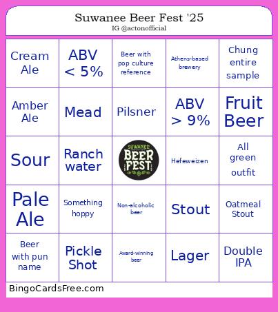 Suwanee Beer Fest 2025 Bingo Card