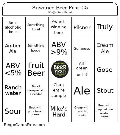 Suwanee Beer Fest Bingo Card