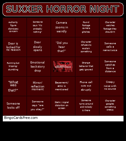 Suxxer Cinema Horror Night Bingo Card