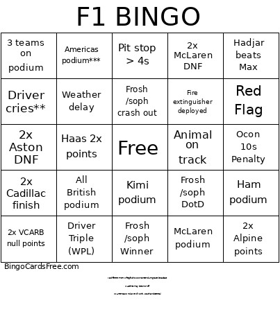 Suzuka Bingo Card
