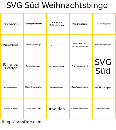 SVG Süd Weihnachts Bingo Card