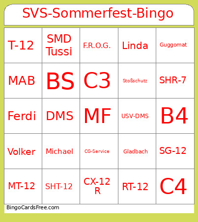 SVS-Sommerfest- Bingo Card
