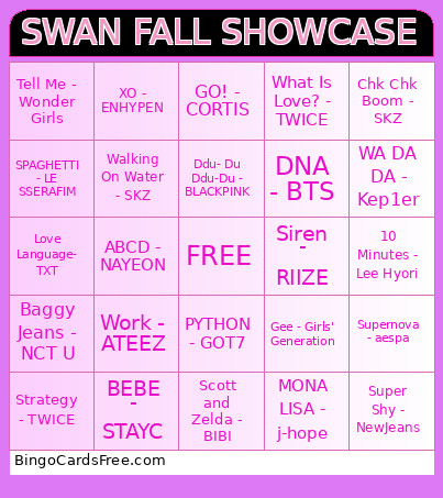 SWAN Fall Showcase Bingo Card