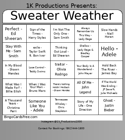 Sweater Weather Bingo Card