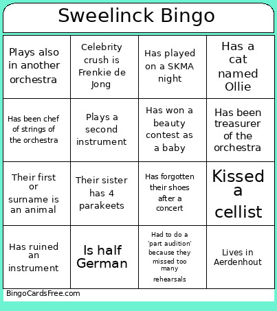 Sweelinck Bingo Card