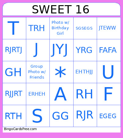 Sweet 16 Bingo Card
