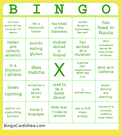 SWEET Bingo Card