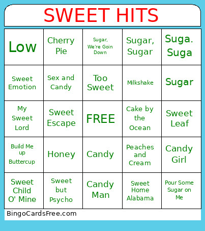 Sweet Hits Bingo Card