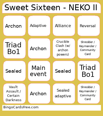 Sweet Sixteen - NEKO II Bingo Card 2