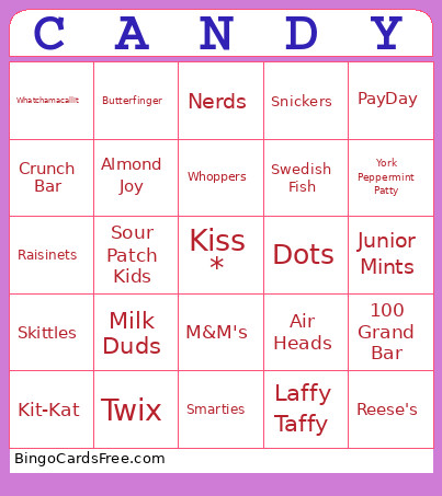 Sweet Treat - Candy Bingo Card