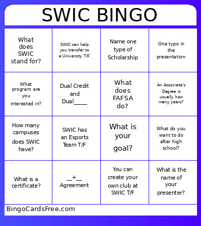SWIC Bingo Card