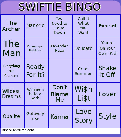 SWIFTIE Bingo Card