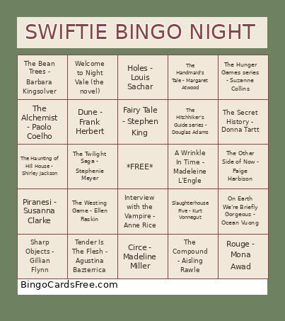 Swiftie Night - 2025-08 Bingo Card