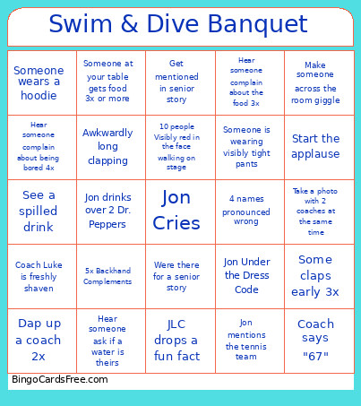Swim & Dive Banquet Bingo Card