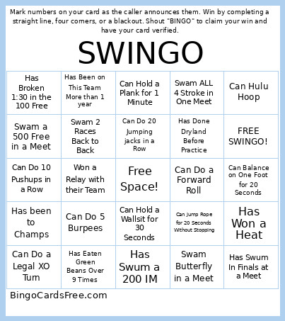 SWINGO Bingo Card