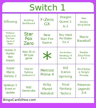 Switch 1 Direct Bingo Card