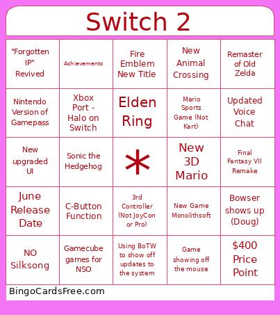 Switch 2 Bingo Card