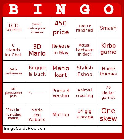 Switch 2 Bingo Card