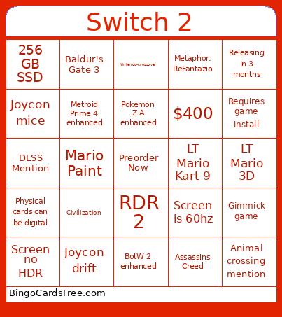 Switch 2 Bingo Card 2