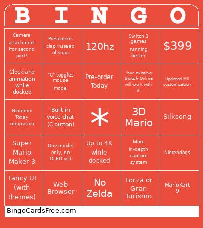 Switch 2 Bingo Card
