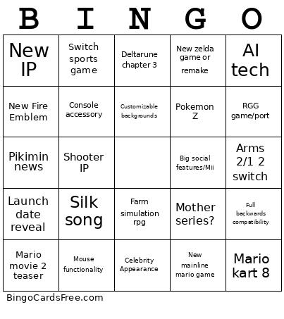 Switch 2 Bingo Card