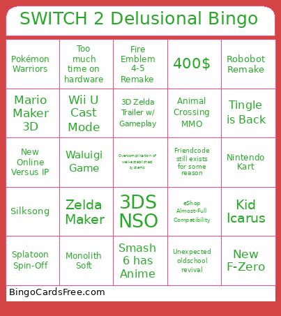 Switch 2 Delusional Bingo Card