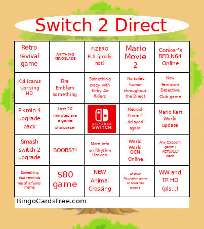 Switch 2 Direct Bingo Card