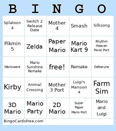 Switch 2 Direct Bingo Card