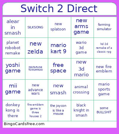 Switch 2 Direct Bingo Card 2