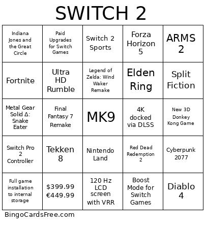 Switch 2 Direct Bingo Card 3