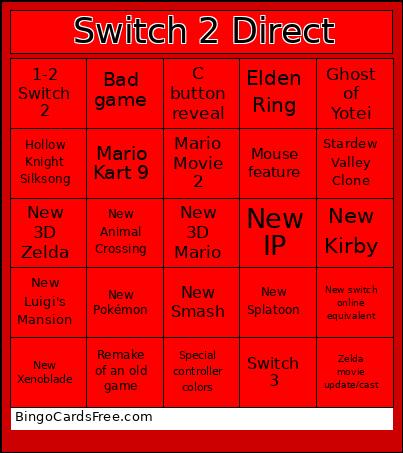 Switch 2 Direct Bingo Card 2