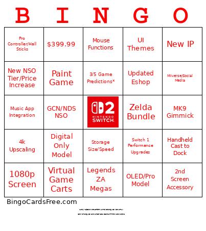 Switch 2 Direct Bingo Card 3