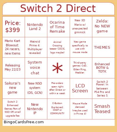 Switch 2 Direct Bingo Card 3