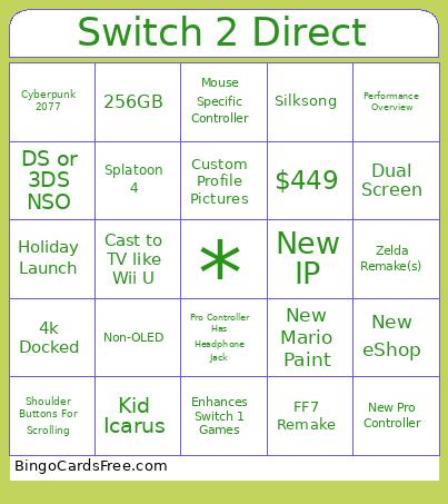 Switch 2 Direct Bingo Card 2