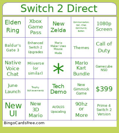 Switch 2 Direct Bingo Card