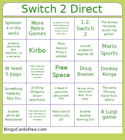 Switch 2 Direct Bingo Card 4