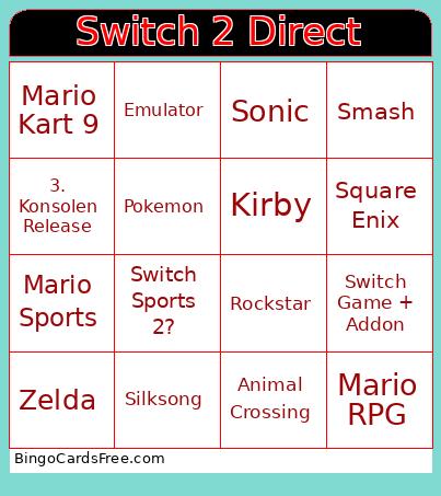 Switch 2 Direct Bingo Card