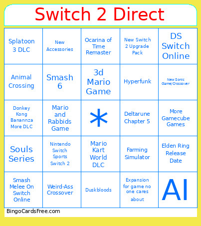 Switch 2 Direct Bingo Card