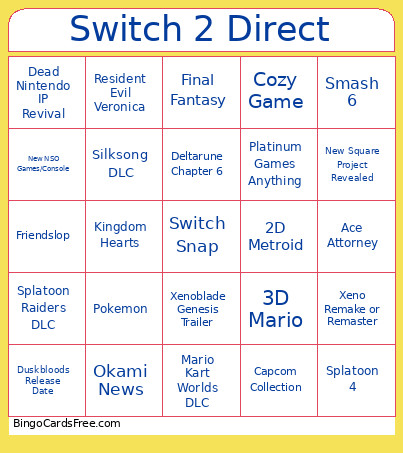 Switch 2 Direct Bingo Card